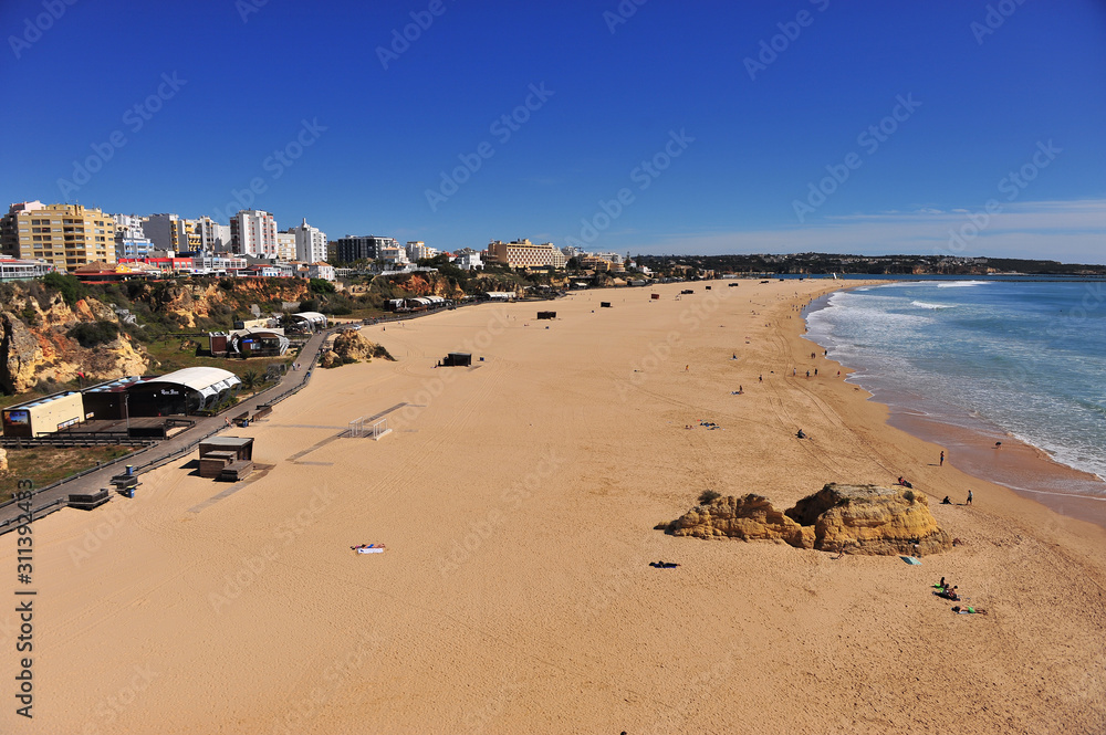 Top view of the public beach and seafront of Portimao, Portugal Top view of the public beach and seafront of Portimao, Portugal