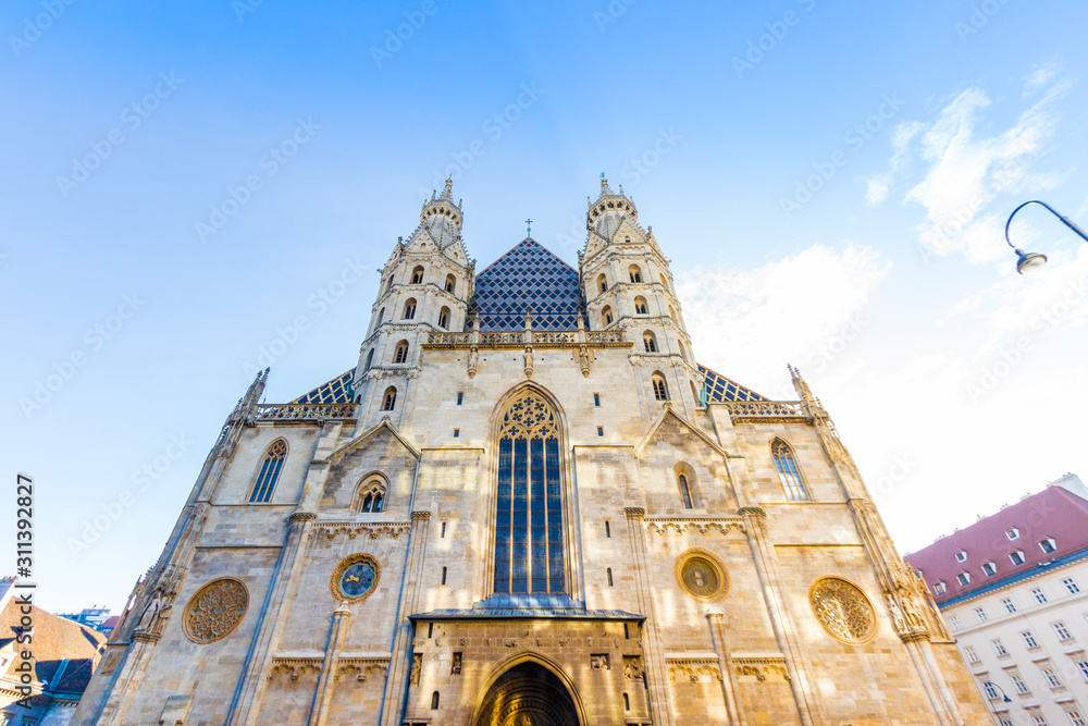The St. Stephen's Cathedral (1160) in Vienna, Austria at morning on a clear day