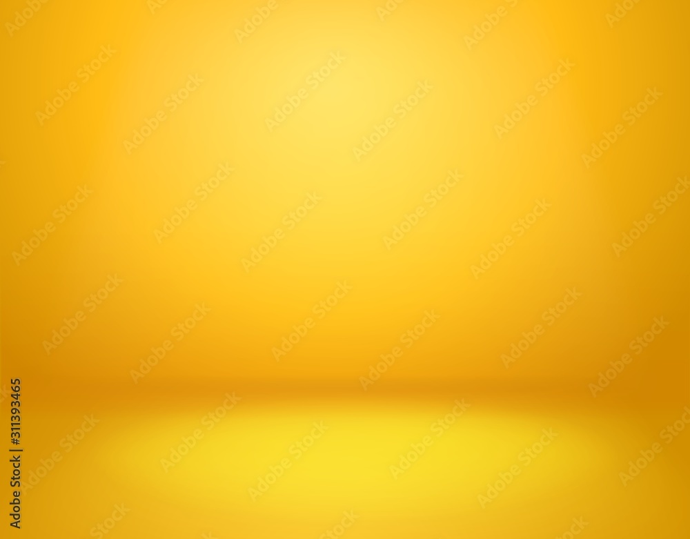 Yellow studio background. Empty vivid yellow studio room, modern workshop interior in perspective. Website wallpaper vector mockup - obrazy, fototapety, plakaty 