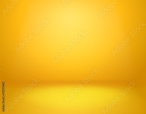 Yellow studio background. Empty vivid yellow studio room, modern workshop interior in perspective. Website wallpaper vector mockup