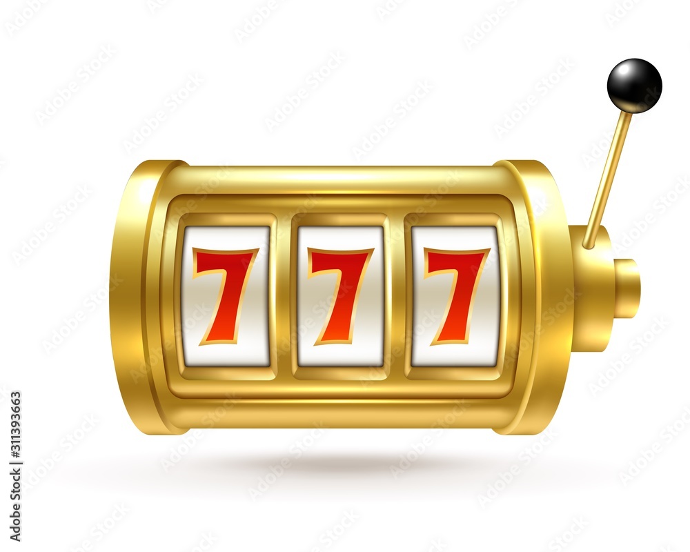 Slot machine. Lucky sevens jackpot, winning number bingo fortune, spinning reel and handle. One-armed bandit gambling casino vector concept Slot machine. Lucky sevens jackpot, winning number bingo fortune, spinning reel and handle. One-armed bandit gambling casino vector concept