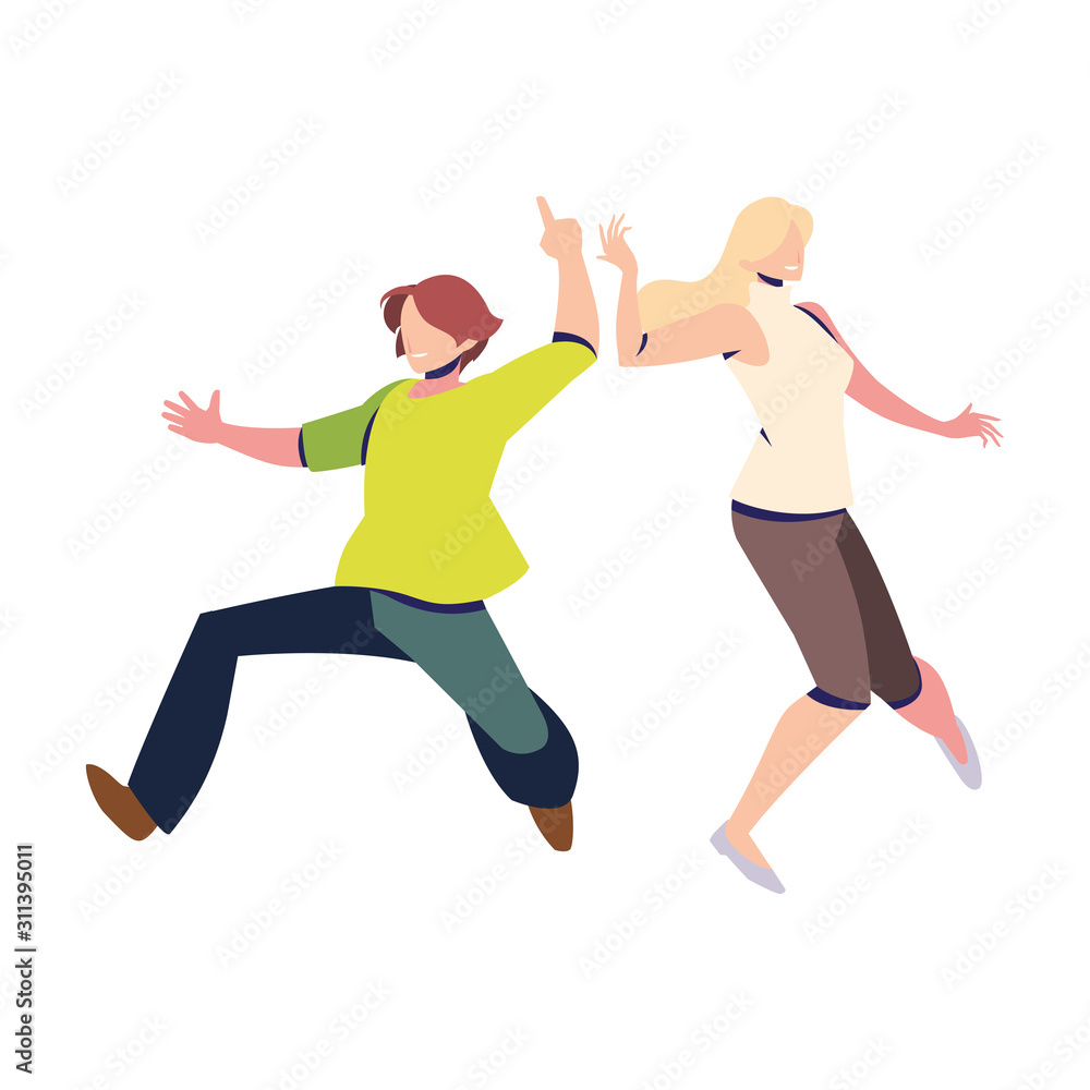 couple of people in pose of dancing on white background couple of people in pose of dancing on white background