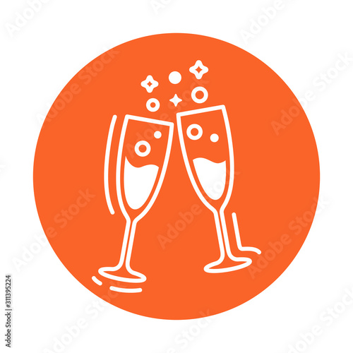 Glasses of champagne line color icon. Celebration of the festive event. Sign for web page, mobile app, banner, social media. Vector clipart, illustration template. Editable stroke.