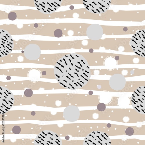 Seamless pattern with pastel colored balls on dotted background