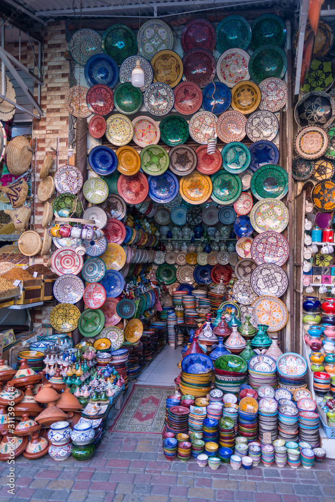 Typical pottery shop in Marrakech