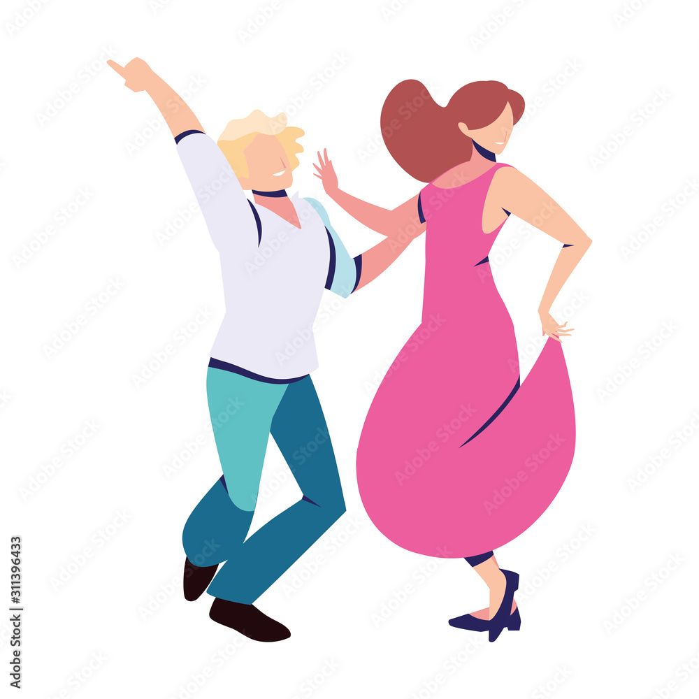 couple of people in pose of dancing on white background couple of people in pose of dancing on white background