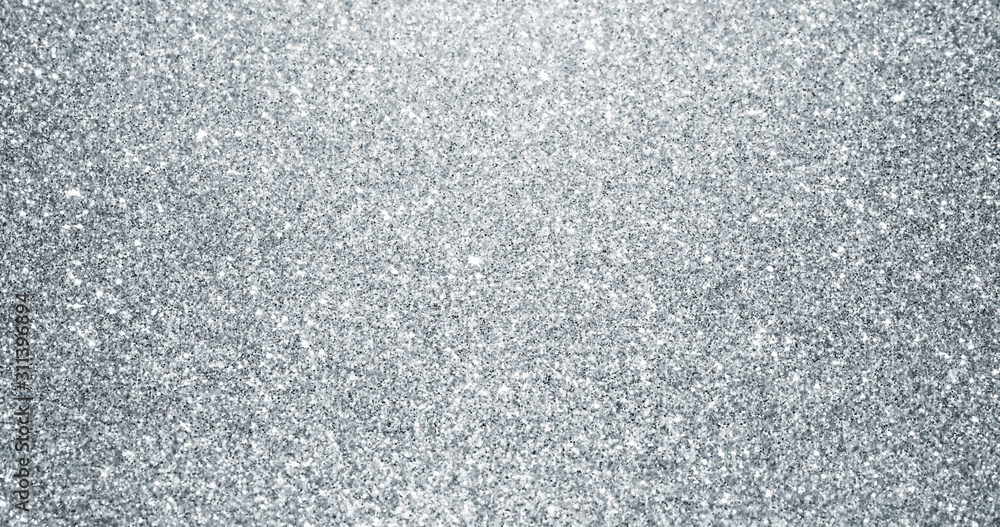 Silver glitter background with sparkling texture. Silver shimmering light,  stars sequins sparks and glittering glow foil background Stock Illustration