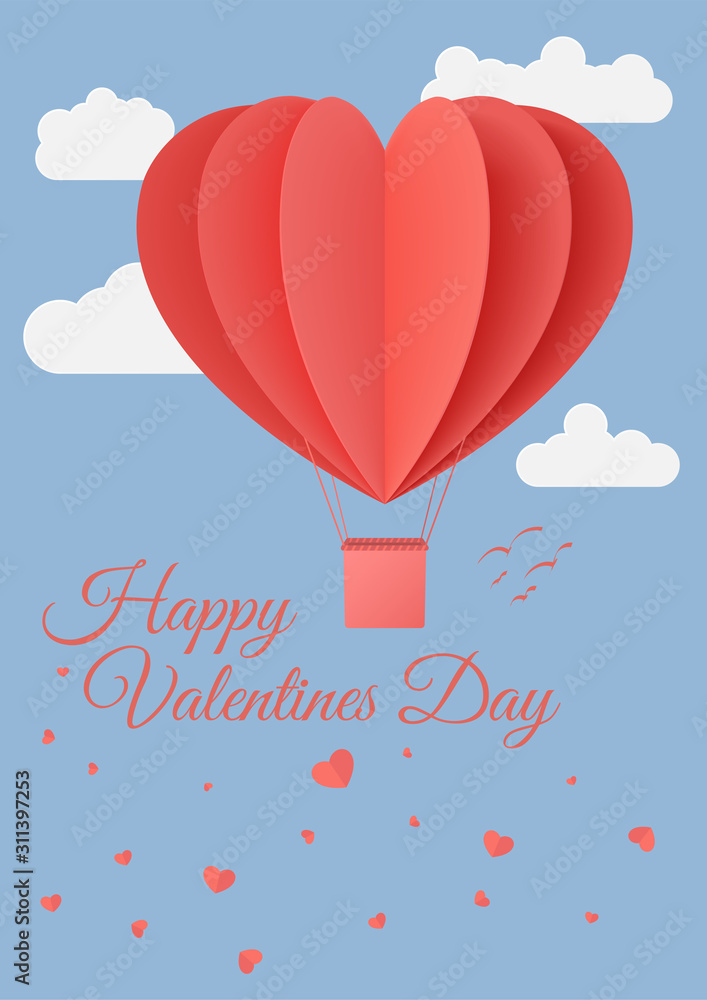 Happy Valentines day book cover print. Typography poster, card, label, banner template design. Vector illustration of paper hearts origami folded in half