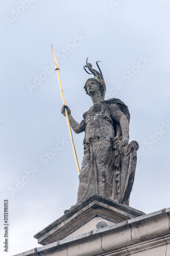 Photography Hibernia Statue on General Post Office in Dublin, Ireland.
