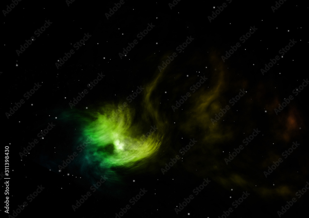 Being shone nebula and star field. 3D rendering