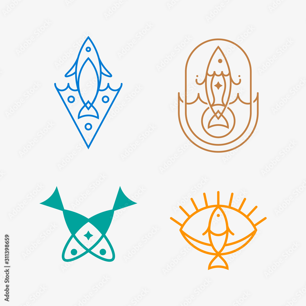 Set of fish logos vector design template. Seafood restauran. Set of fish logos vector design template. Seafood restauran.