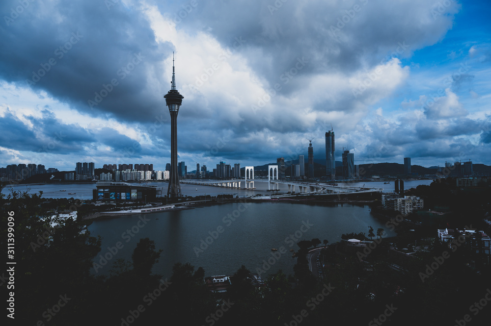 Naklejka premium Macau,China in December 2019, Macau Tower and Cityscape