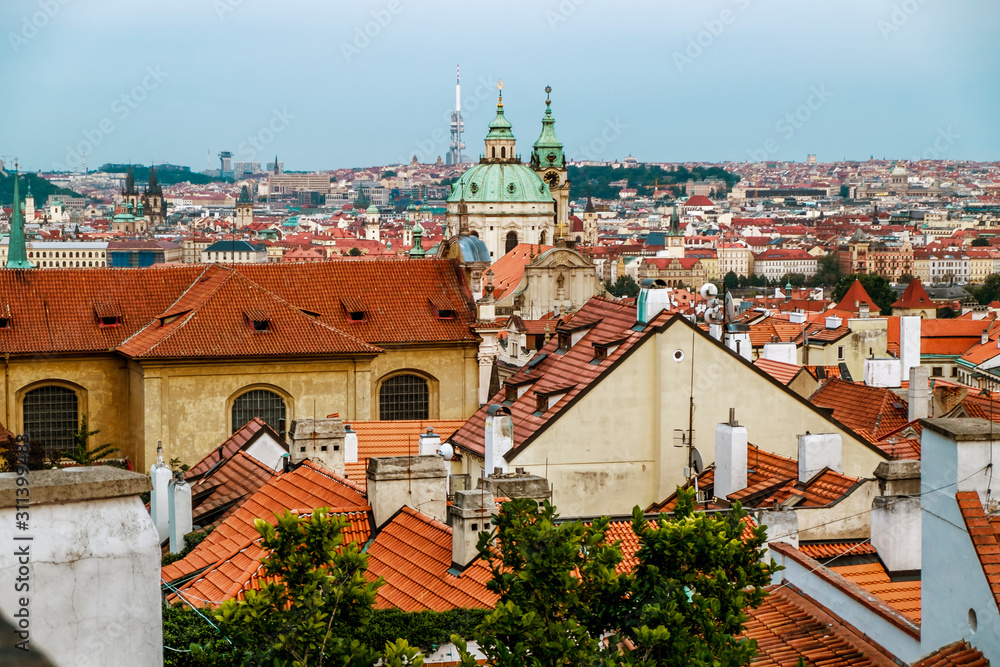 View of the Mala Strana district of Prague Castle hill in Prague.