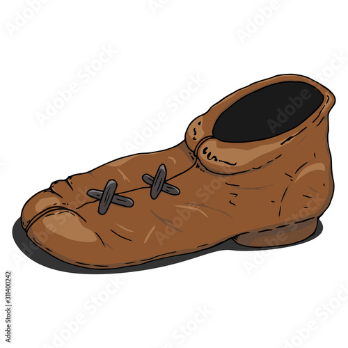 Footwear icon. Vector of old shoes, boots. Hand drawn men's boots.