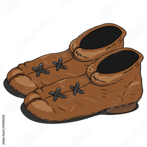 Footwear icon. Vector of old shoes, boots. Hand drawn men's boots.