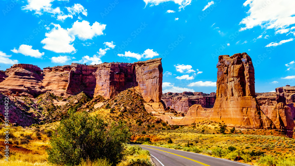 Sheep Rock, a Sandstone Formation along the Arches Scenic Drive in Arches National Park near Moab, Utah, United States Sheep Rock, a Sandstone Formation along the Arches Scenic Drive in Arches National Park near Moab, Utah, United States