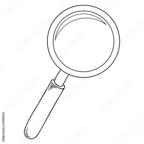 Loupe. Vector illustration of a magnifying glass. Hand drawn magnifier.