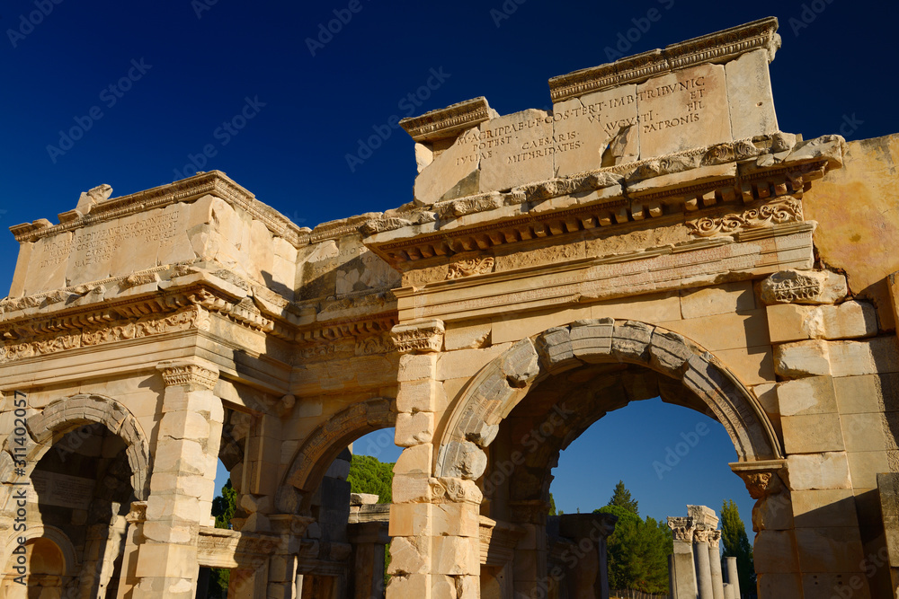 Arched gates of freed slaves Mazaeus and Mithridates to the Tetrogonos Agora of Ephesus Turkey