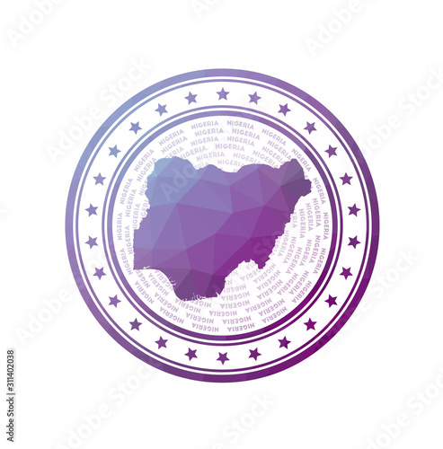 Flat low poly stamp of Nigeria. Polygonal Nigeria badge. Trendy vector logo of the country.