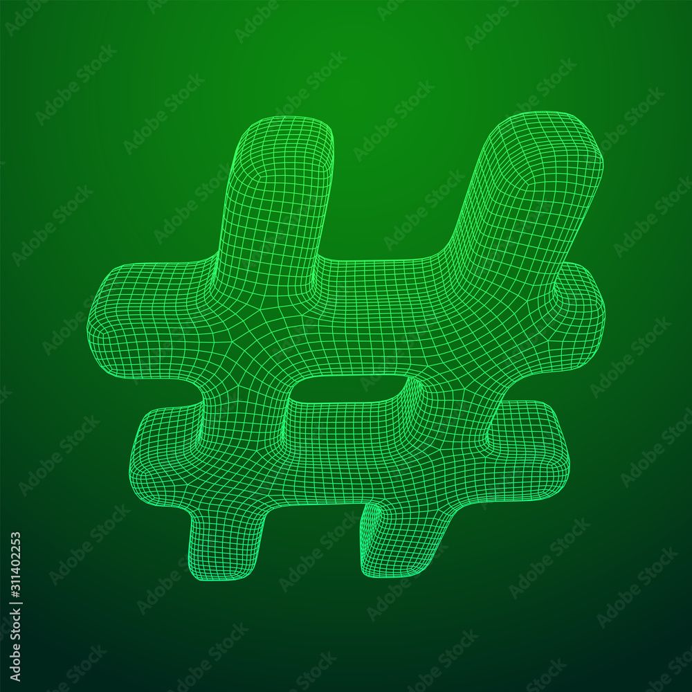 Obraz premium Hashtag icon. Concept of social media, micro blogging PR and popularity. Wireframe low poly mesh vector illustration