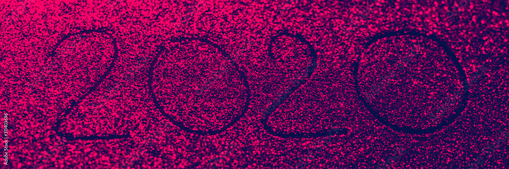 Flickering banner with a blue inscription 2020 on a red background. Flickering banner with a blue inscription 2020 on a red background.