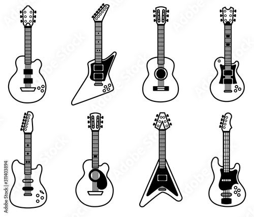 Vector guitar isolated icon set. To see the other vector guitar illustrations , please check Guitars collection.