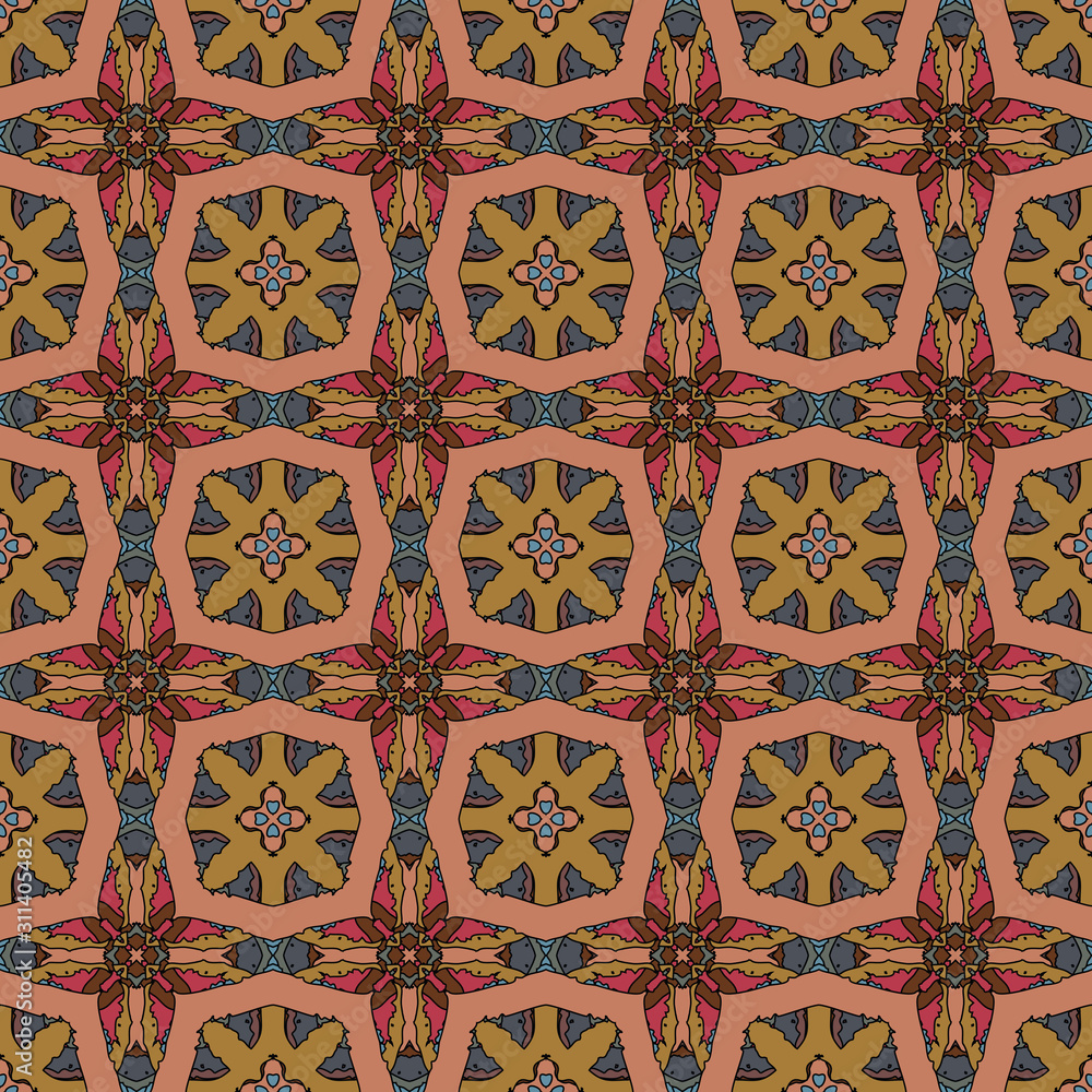 Seamless geometric pattern. Abstract color repeating texture. Bright unique ornament. Template for printing on Wallpaper, packaging, banners, invitations, business cards, fabric printing