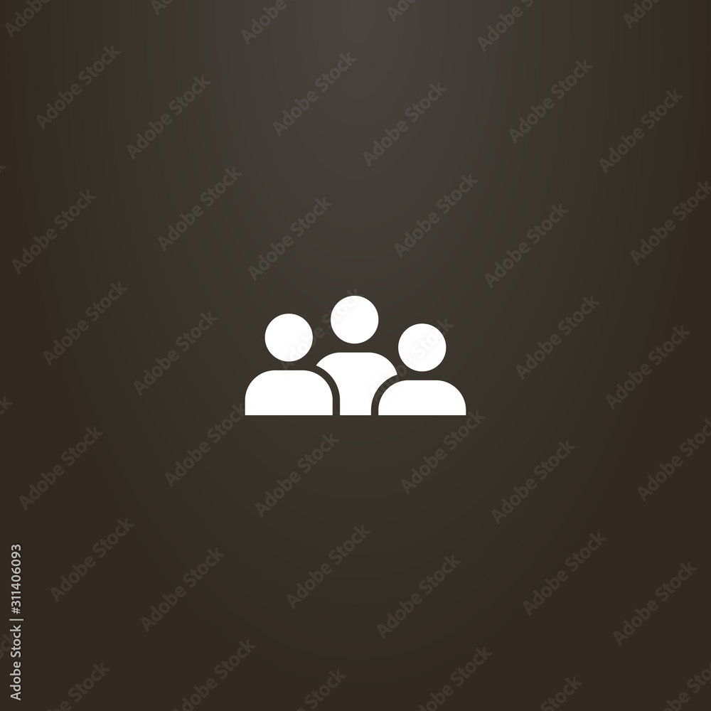 white sign on a black background. simple vector flat art abstract sign of three people silhouettes white sign on a black background. simple vector flat art abstract sign of three people silhouettes