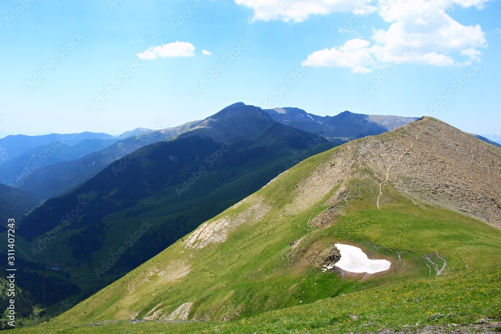 Beautiful panorama to the top of the Pyrenees mountains on a sunny day