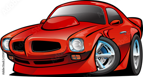 Seventies American Classic Muscle Car Cartoon Isolated Vector Illustration