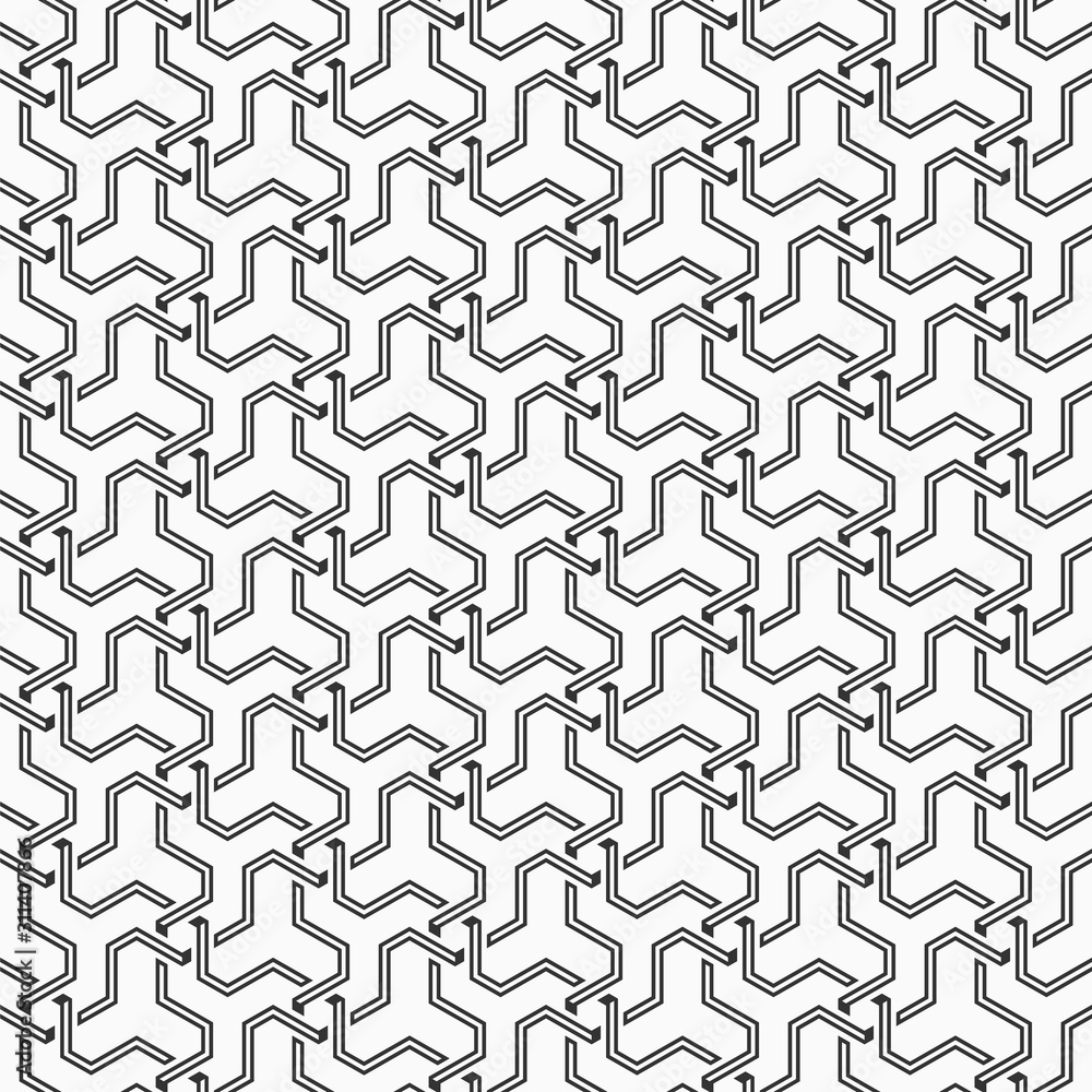 Abstract seamless pattern. Geometric tiles with weaving triple elements.