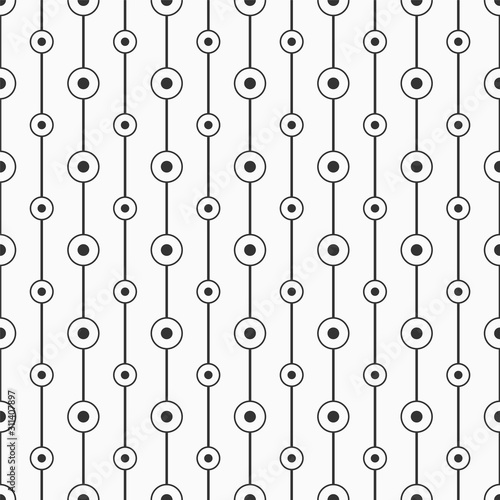Abstract seamless pattern of symmetry arranged circles and dots connected by lines. © Andrey