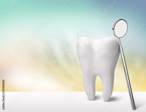 Human s white tooth and toothbrush