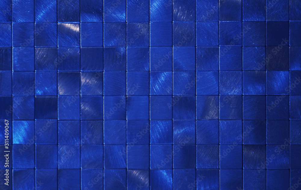 Close up of blue metallic color tiles