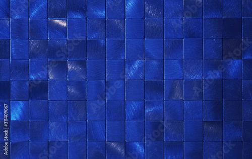 Obraz na płótnie Close up of blue metallic color tiles w salonie