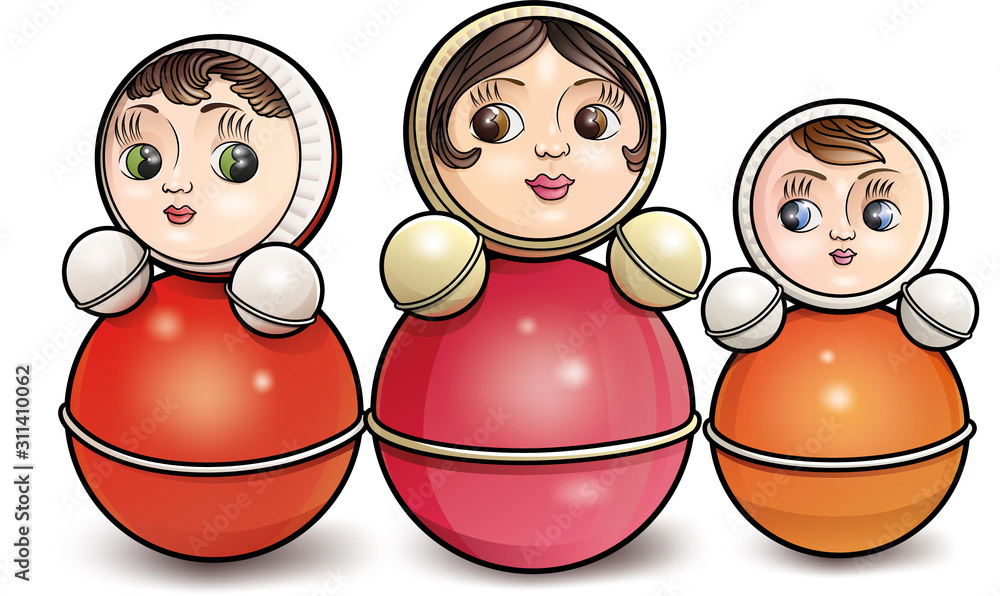 Set of 3 colored Roly-Poly,tilting dolls vector illustration Set of 3 colored Roly-Poly,tilting dolls vector illustration