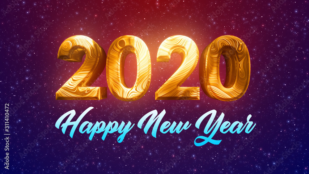 3D Gold Texture 2020 Happy New Year Text Greeting On Sweet Red And Blue Colors Starry Sky Of The Space 3D Gold Texture 2020 Happy New Year Text Greeting On Sweet Red And Blue Colors Starry Sky Of The Space