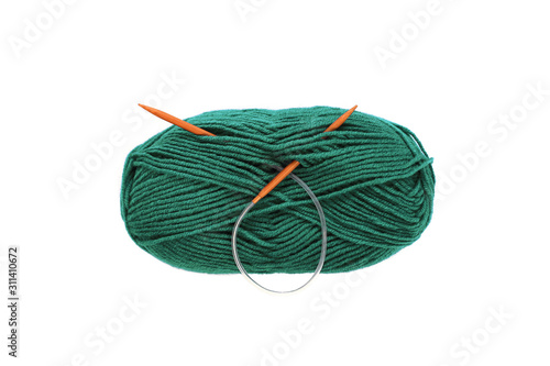 Obraz na plátne Turquoise yarn skein for hand knitting and crochet on white background isolated
