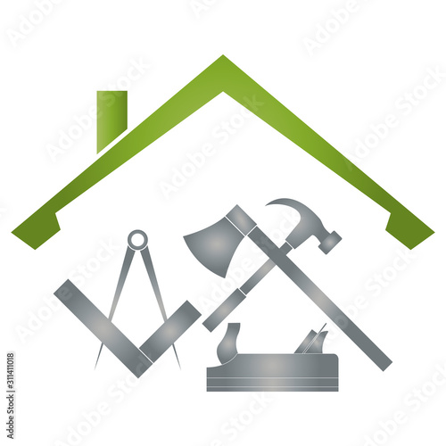 Werkzeuge und Dach, Tischler und Schreiner Logo