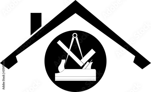 Werkzeuge und Dach, Tischler, Schreiner, Aufkleber, Logo