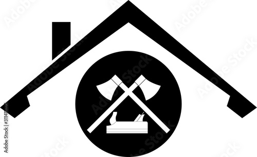 Werkzeuge und Dach, Tischler, Schreiner, Aufkleber Label