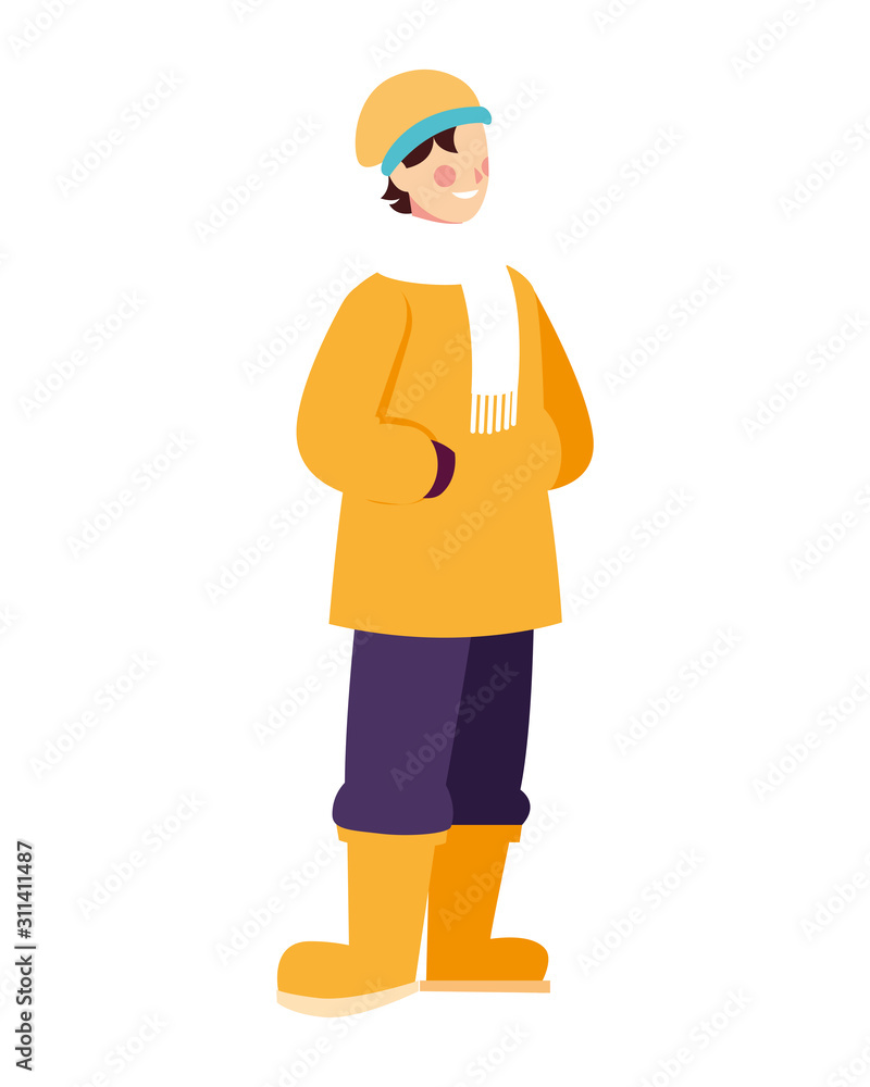man standing with winter clothes on white background man standing with winter clothes on white background
