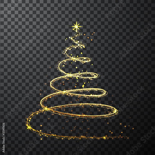 Vector illustartion of beautiful elegant shiny sparling golden christmas tree on the celebration of christmas.  Merry Christmas.