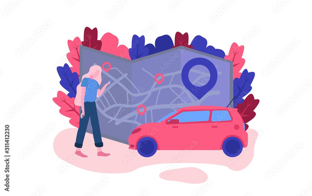 Vetor de Car sharing. Rent car online business, rental service. People Characters Using Car