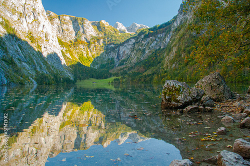 view of idyllic Obersee, Berchtesgaden National Park, Bavaria, Germany