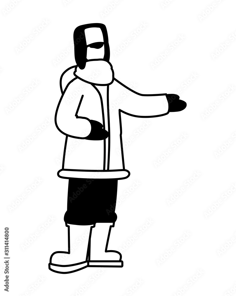 man standing with winter clothes on white background