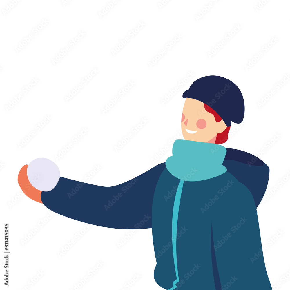 man with winter clothes on white background