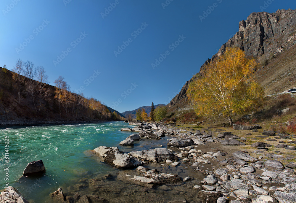 Russia. mountain Altai. Late autumn on the Chuya river along the Chuya tract.