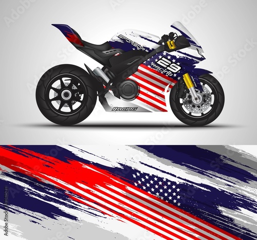 Racing motorcycle wrap decal and vinyl sticker design. Concept graphic abstract background for wrapping vehicles, motorsports, Sportbikes, motocross, supermoto and livery. Vector illustration.