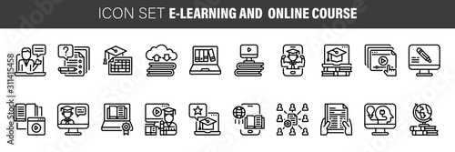 Webinar and online education icons. Vector set of thin line training courses symbols or logo elements.